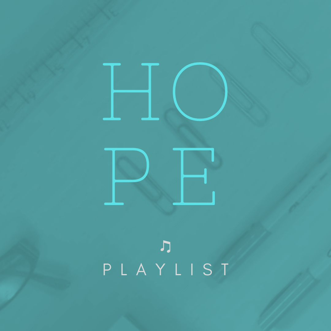 A blue background with the words hope playlist on it
