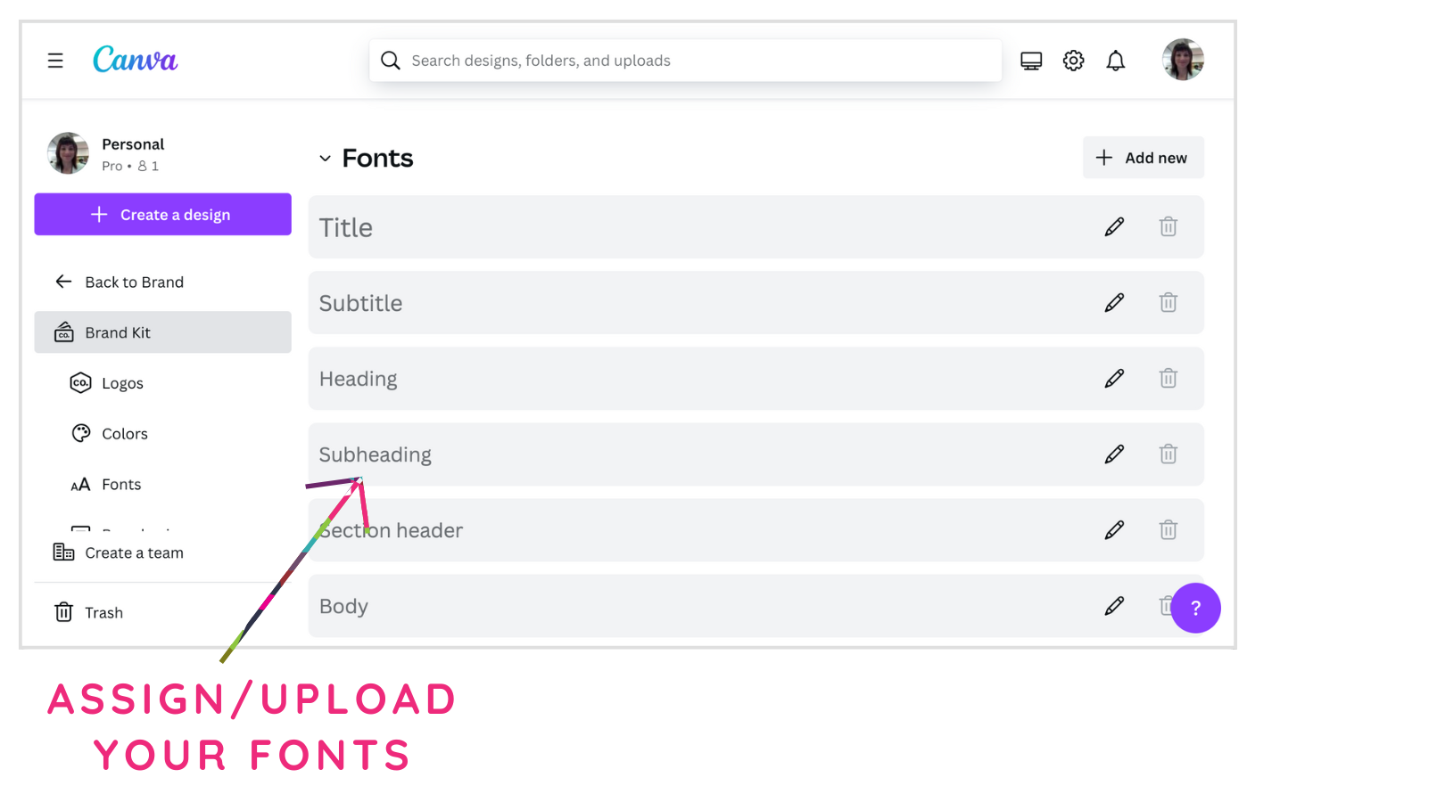 A screenshot of a website showing how to assign / upload your fonts.