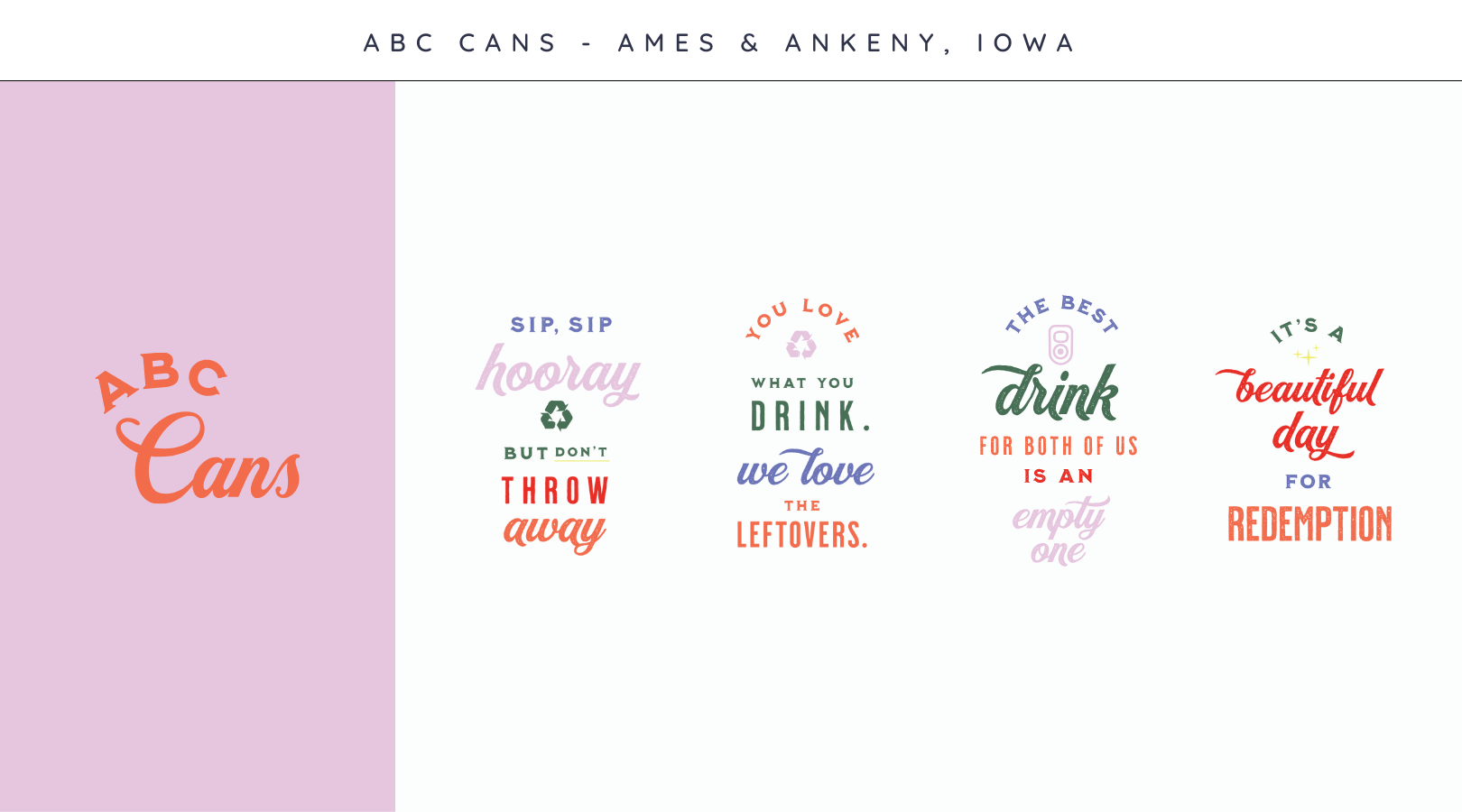 A set of abc cans with different quotes on them on a white background.