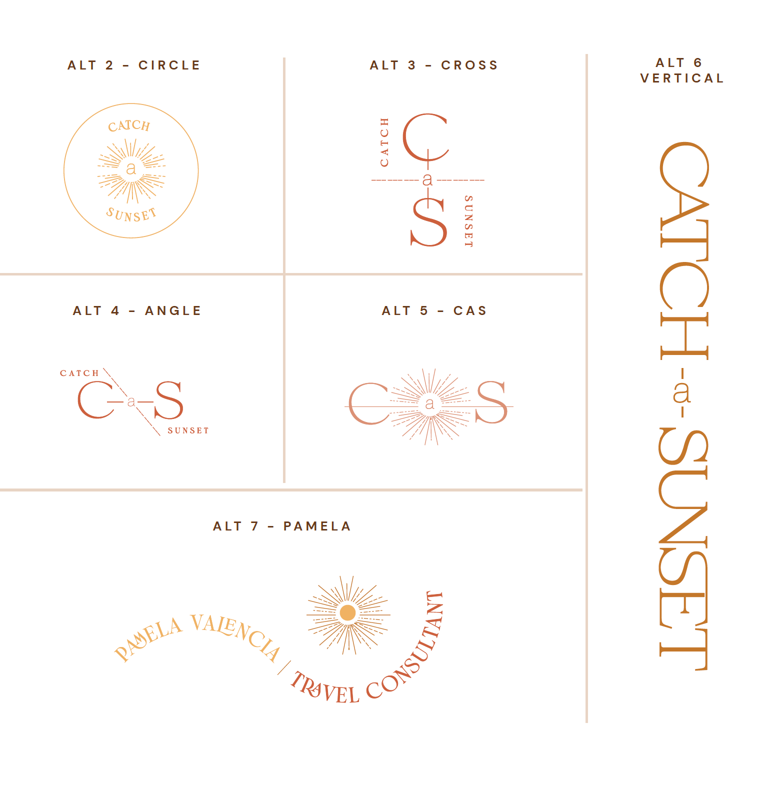 A set of logos for a company called catch the sunset