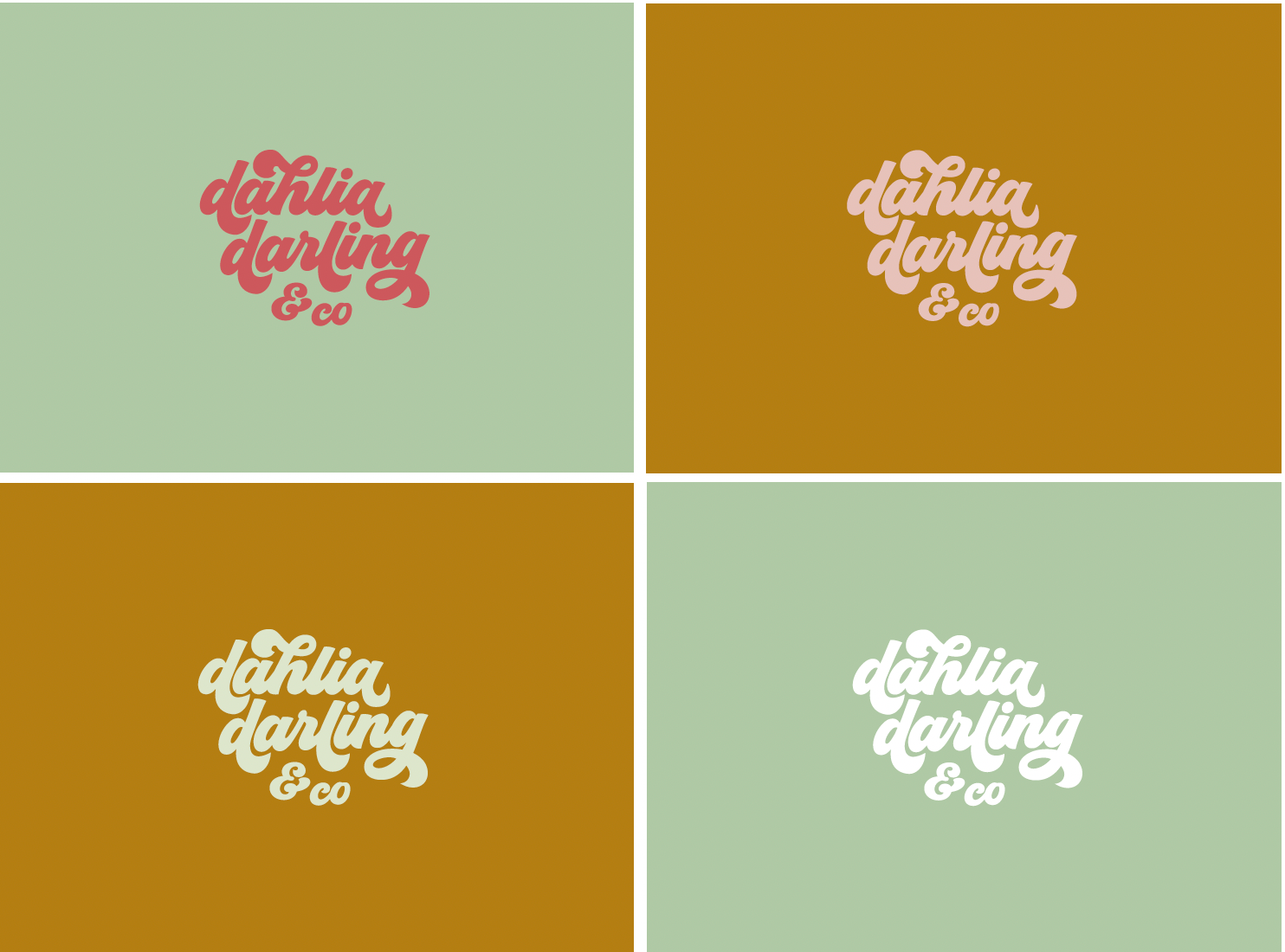 A collage of four different colored logos for a company called dahlia darling.