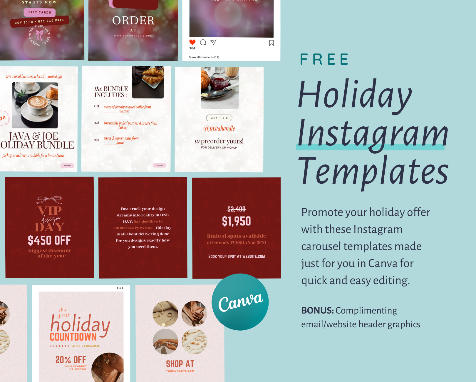 A collage of holiday instagram templates made by canva