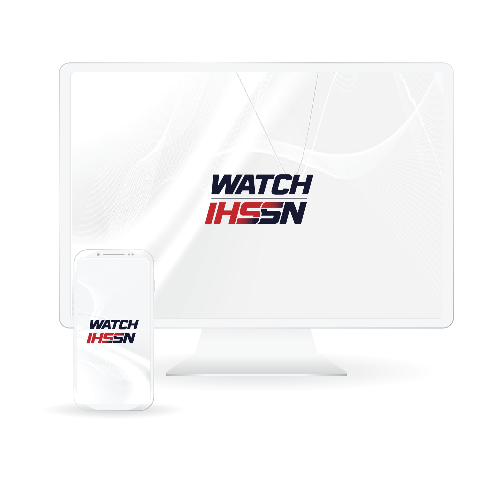 A computer monitor and a cell phone with the watch ihssn logo on them.