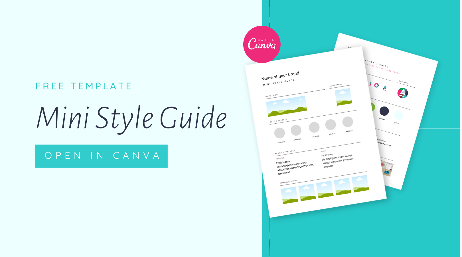 A free template for a mini style guide is open in canva.