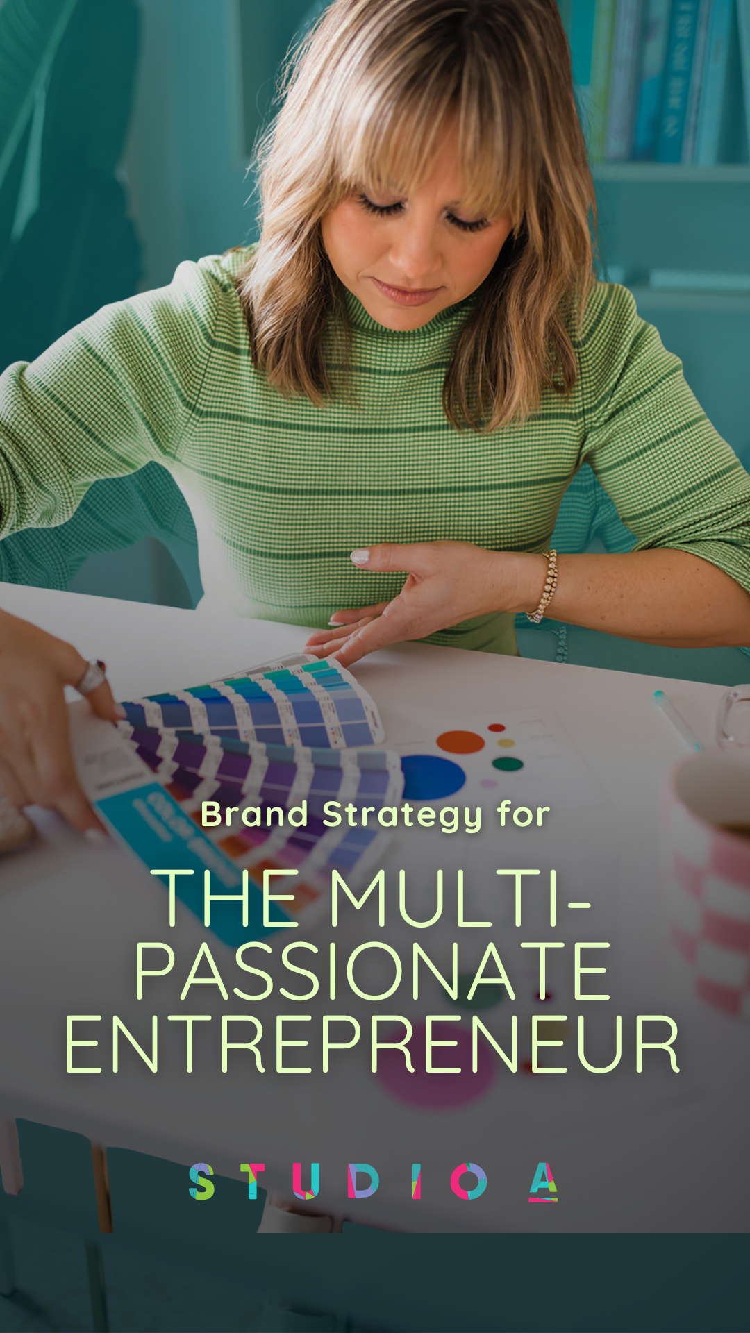 Woman selecting color palette. 