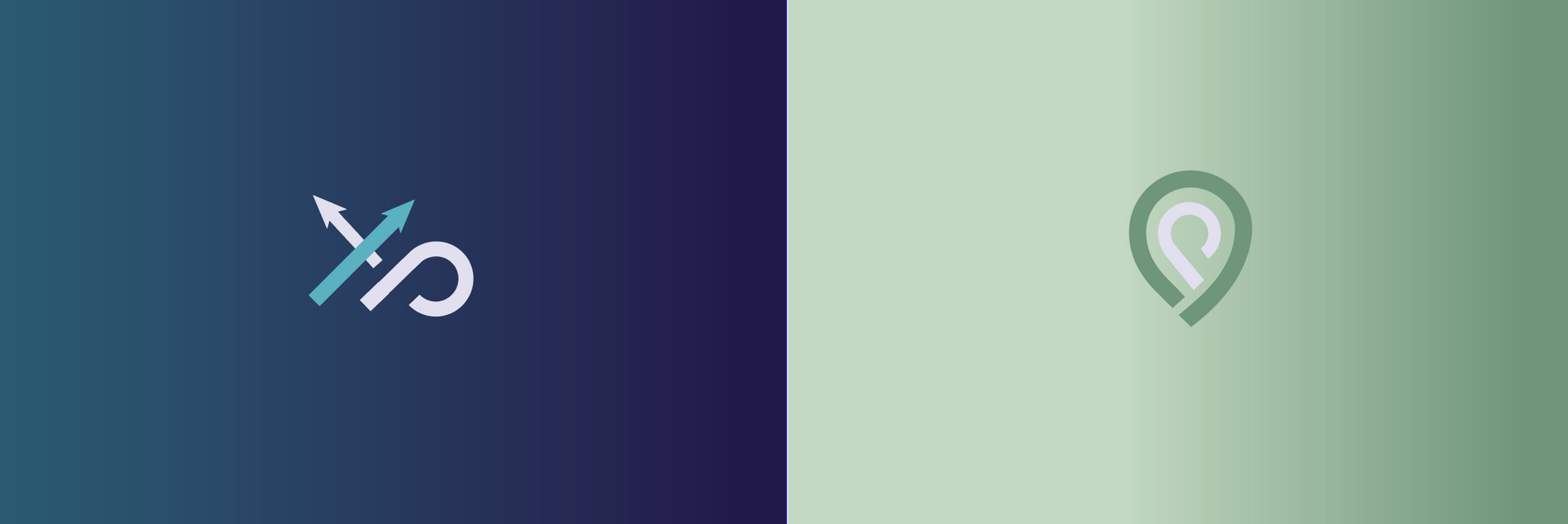 A blue and green background with two logos on it.