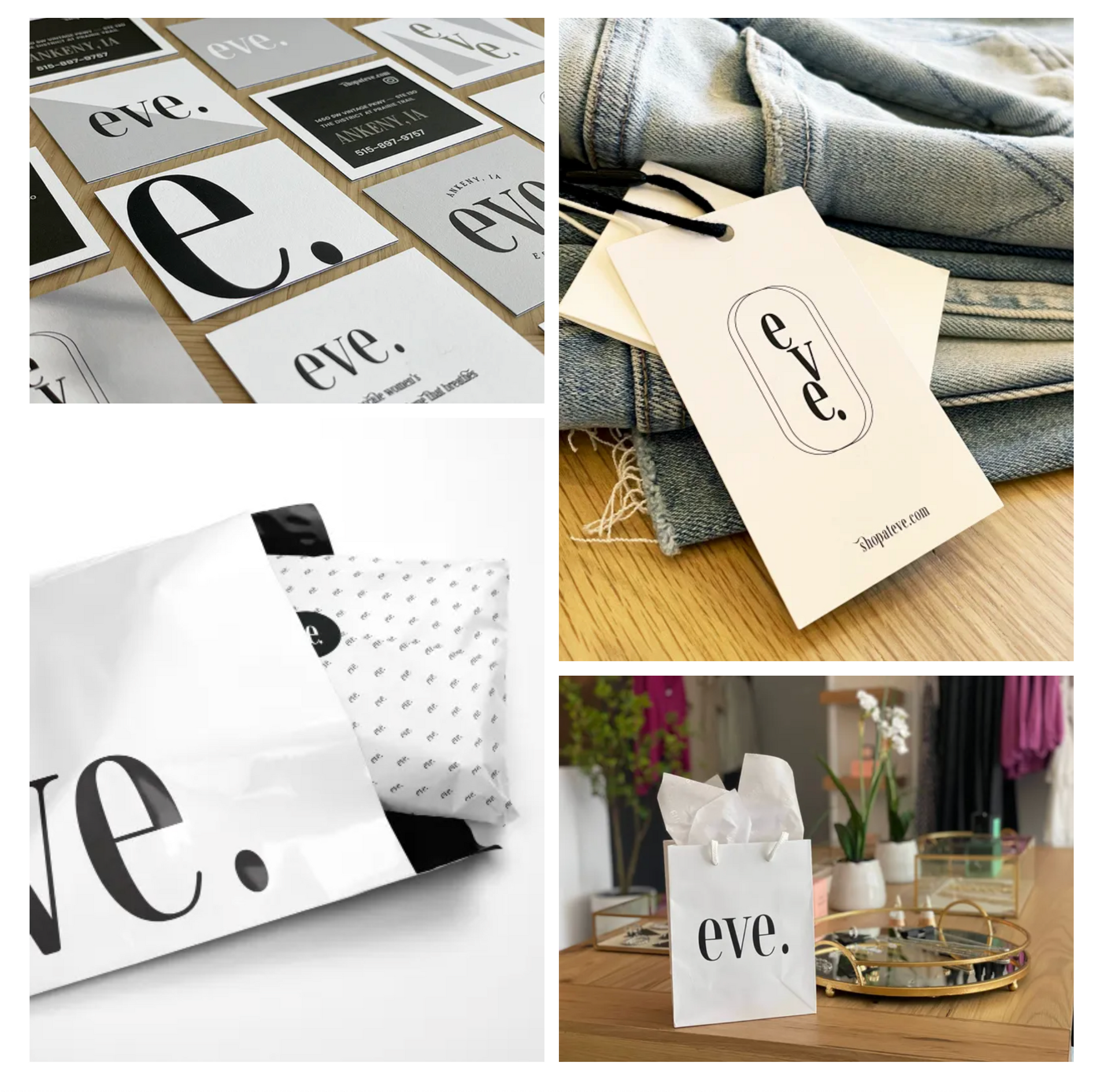 Store apparel tags, shopping bags