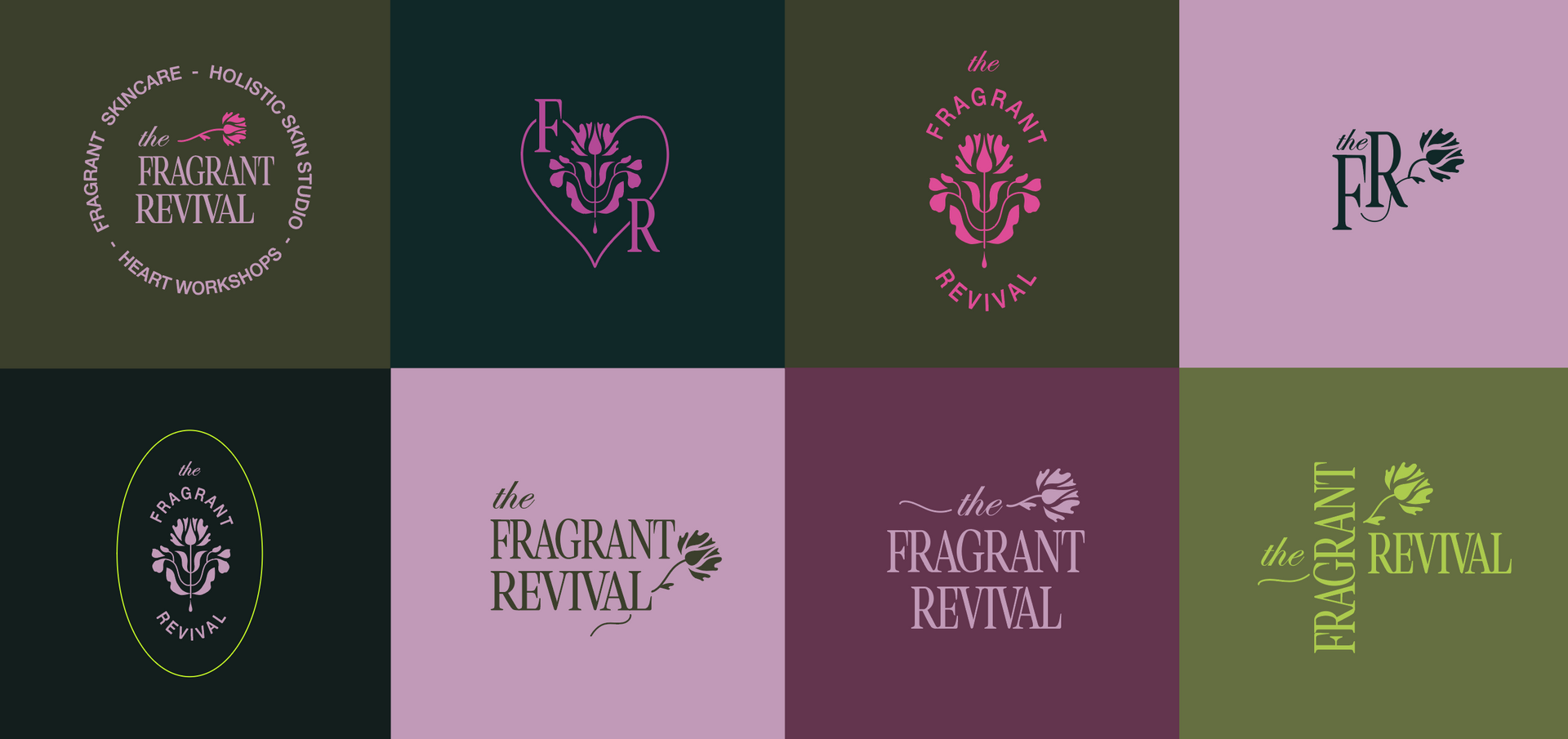 A collage of four different colored logos for a company called dahlia darling.