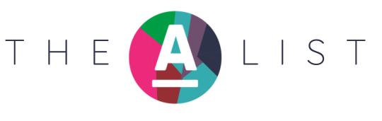 A logo for the a list with a colorful circle