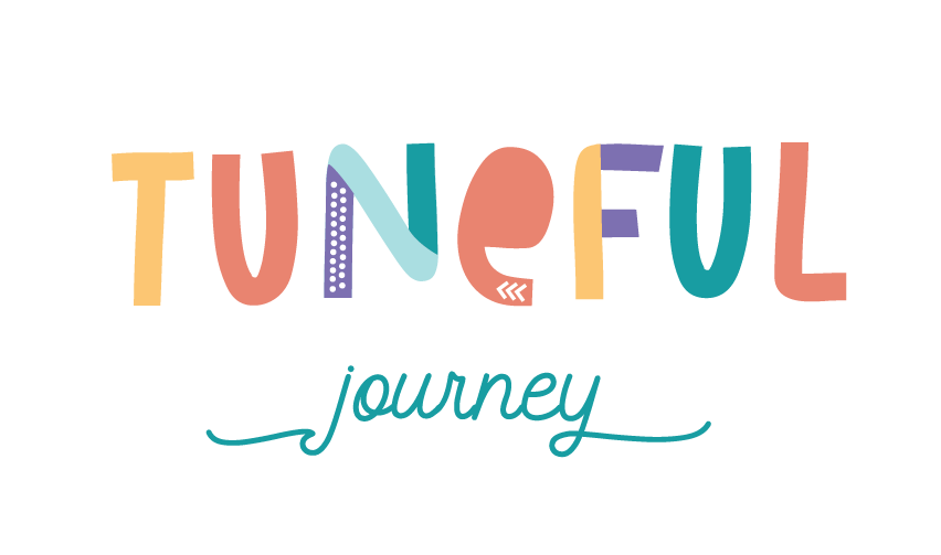 A colorful logo for tuneful journey on a white background.