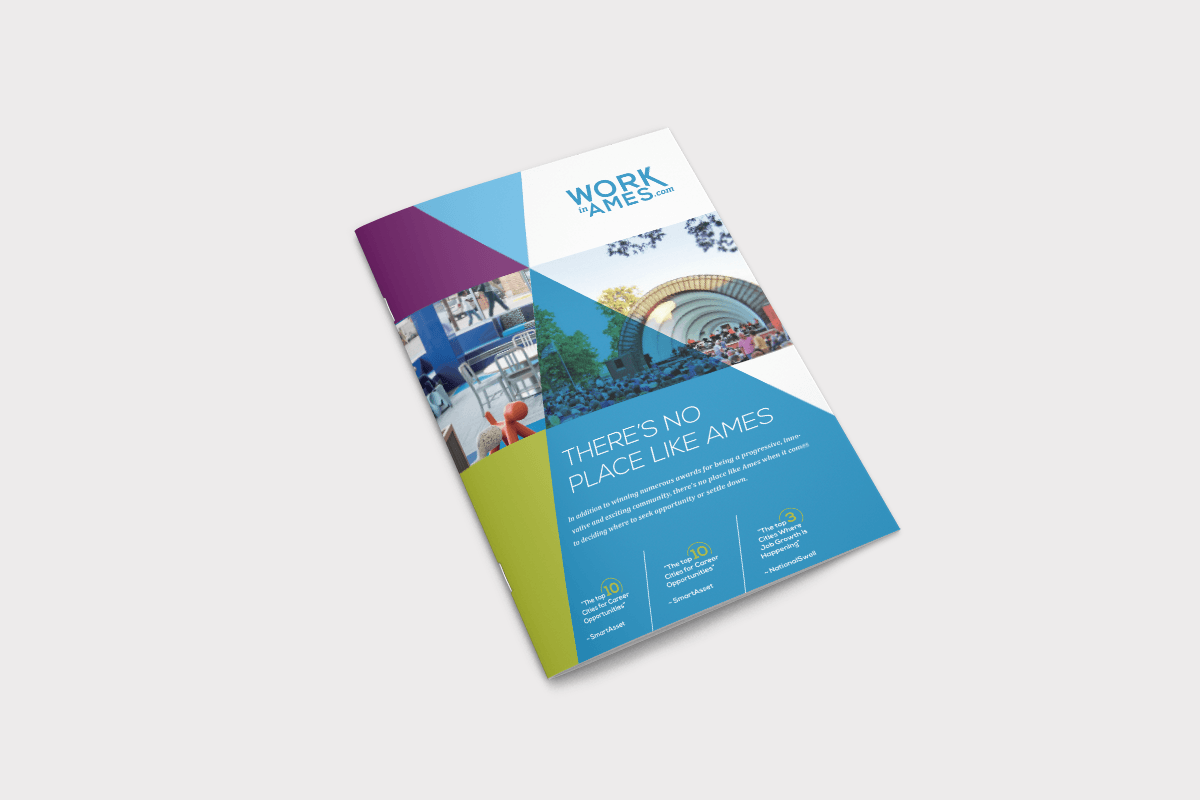 A colorful brochure is sitting on a white surface.