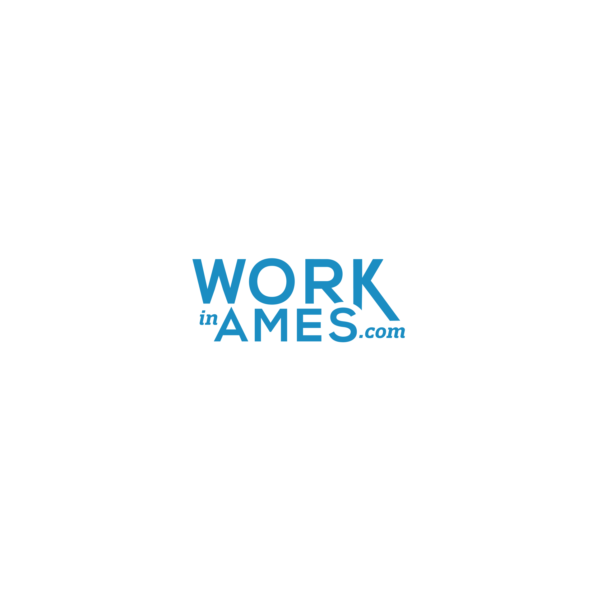 The logo for work in ames.com is blue on a white background.