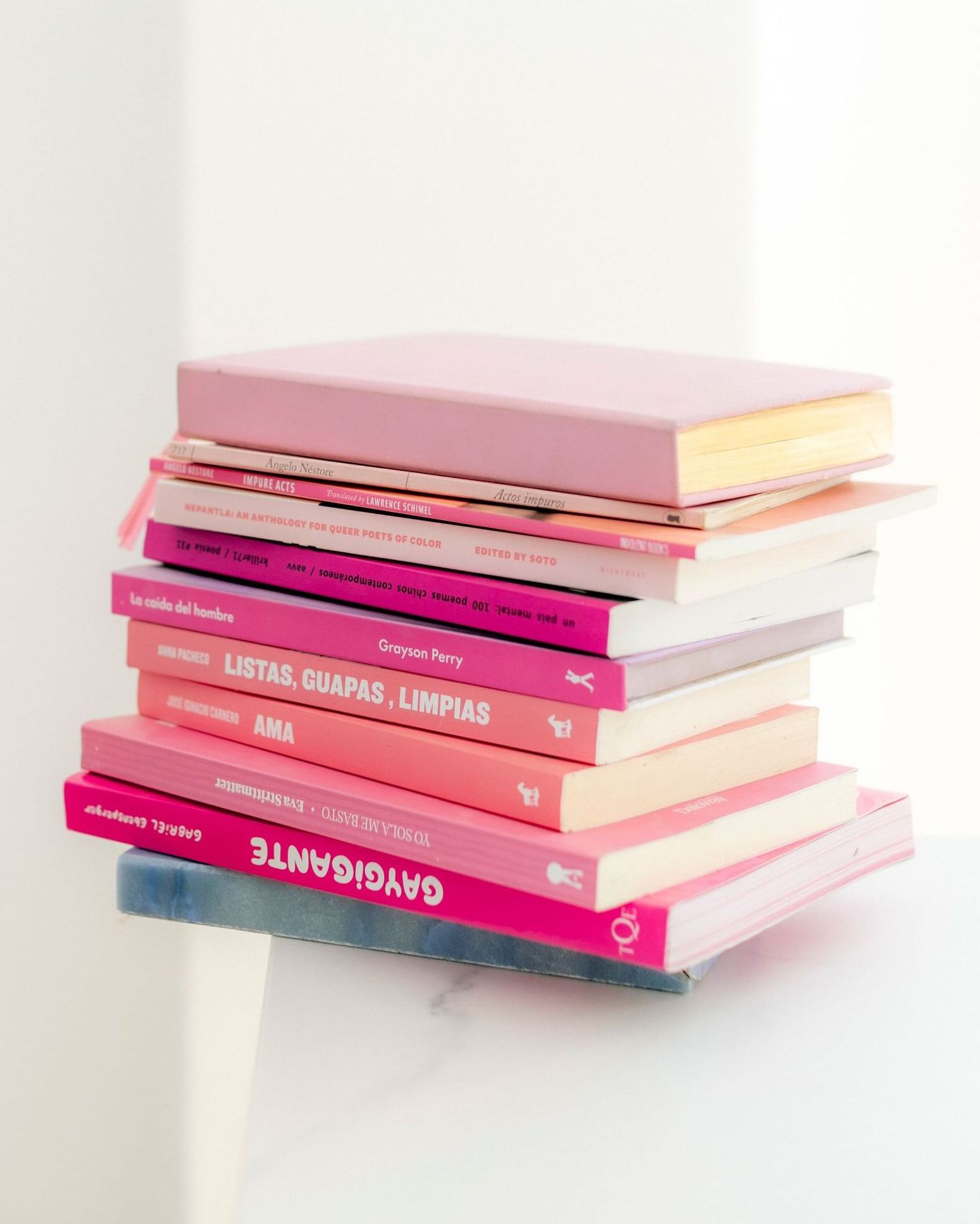 Stack of pink books
