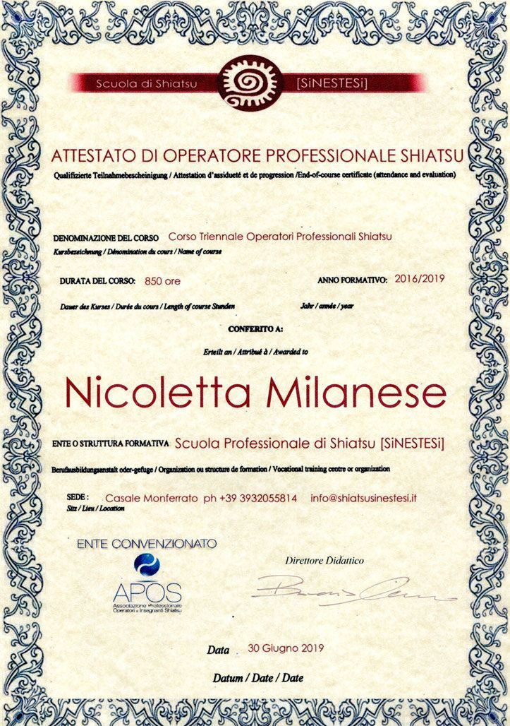 attestato Nicoletta Milanese