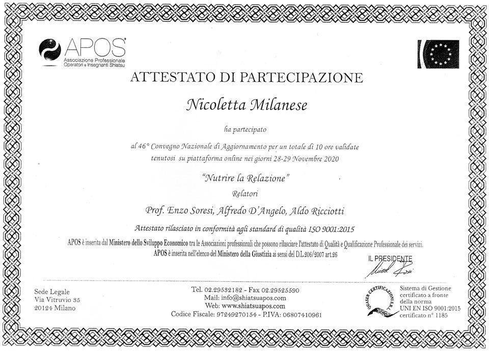 attestato Nicoletta Milanese