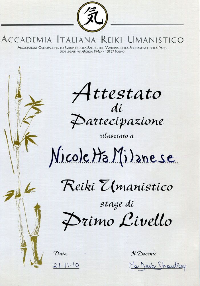 attestato Nicoletta Milanese