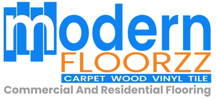 Modern Floorzz logo with blue and orange text, carpet, wood, and vinyl flooring services