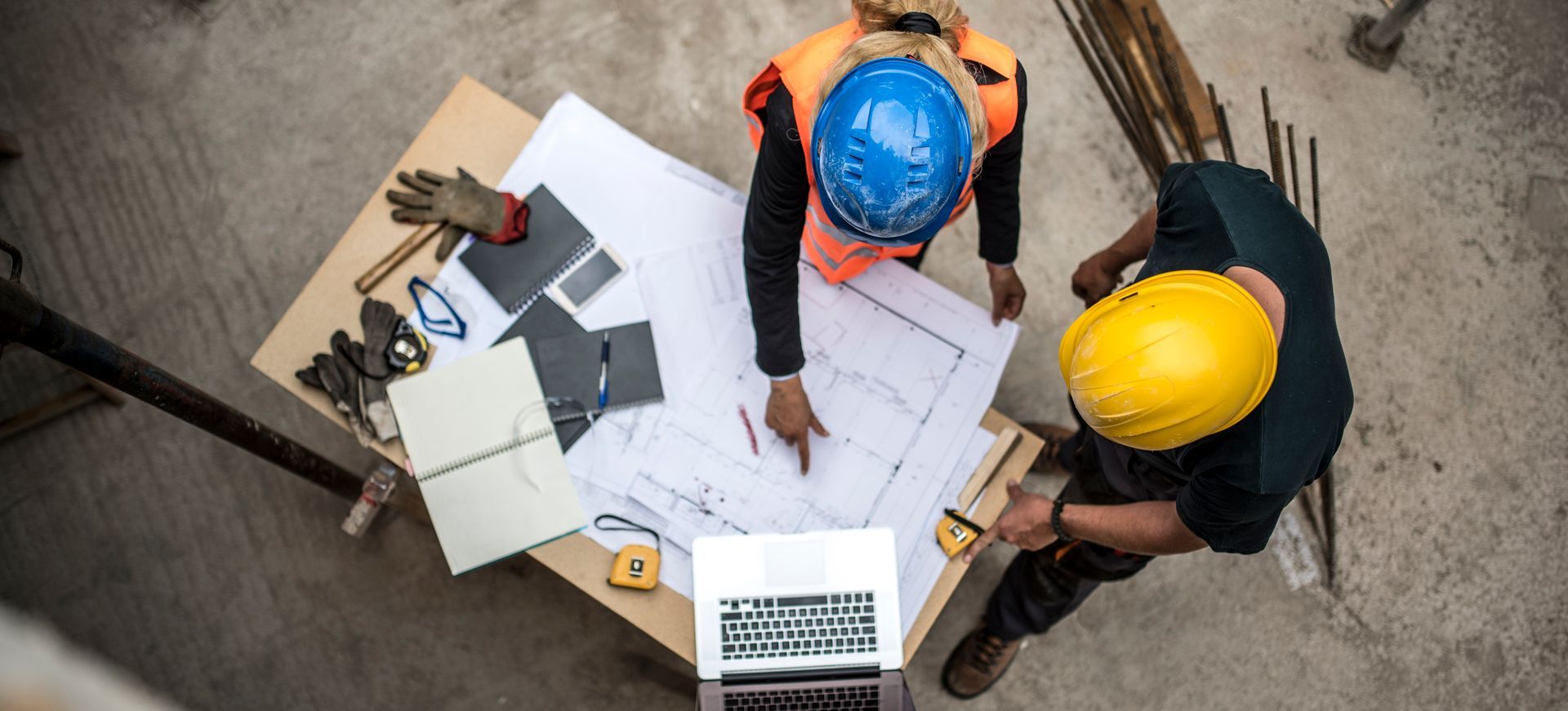 Two Workers with Blue Prints — Bolton, MA — David Monteiro Contracting