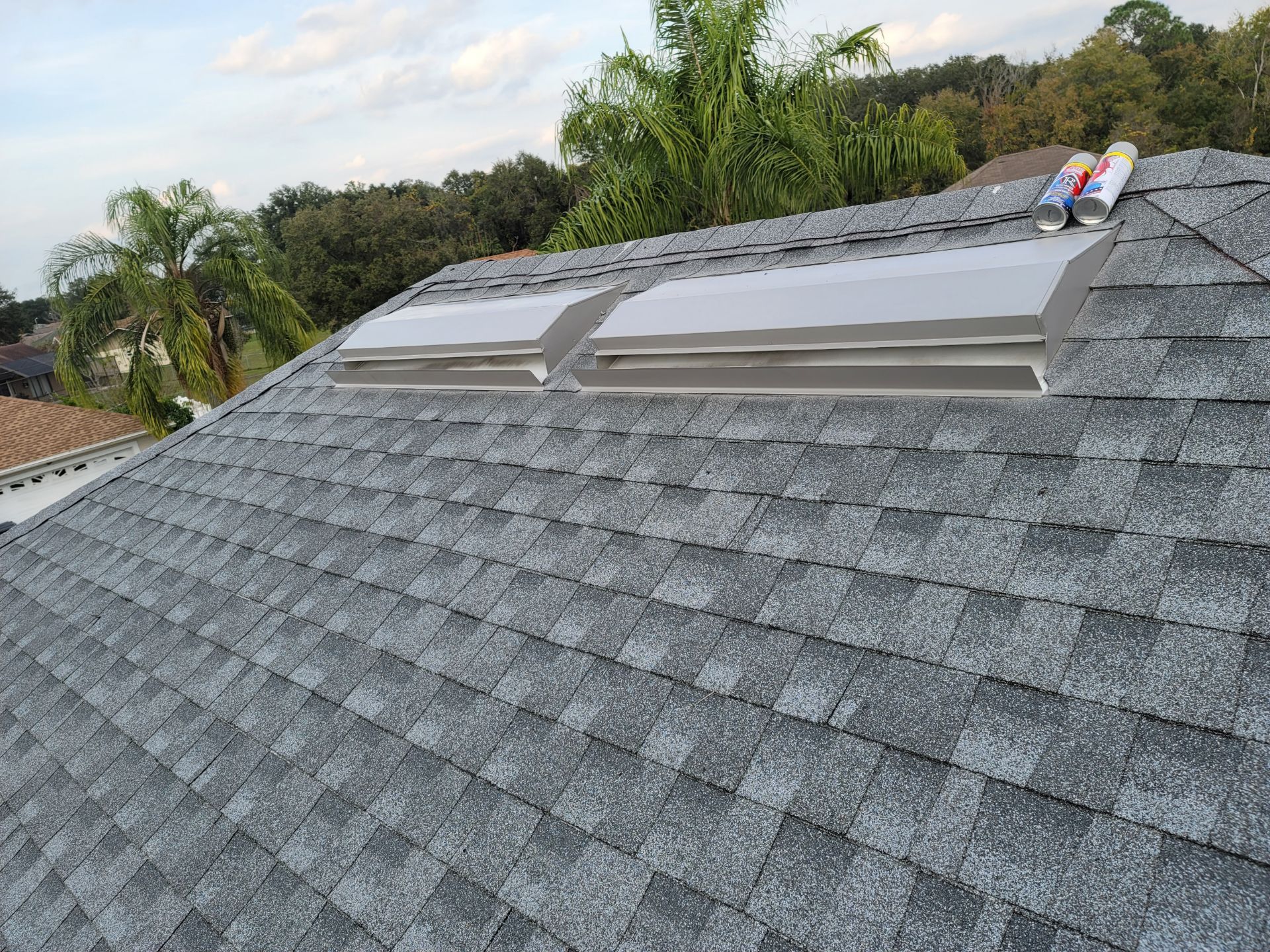 A roof with a skylight on top of it