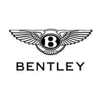 A black and white bentley logo with wings on a white background.