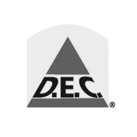 A black and white logo for a company called d.e.c.