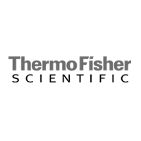 The logo for thermo fisher scientific is black and white.