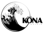 A black and white kona karate logo with a wave in the middle