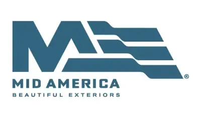 The logo for mid america beautiful exteriors is blue and white
