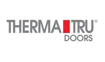 The logo for therma tru doors is on a white background.