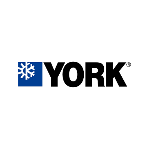 The logo for york is blue and black with a snowflake on it.