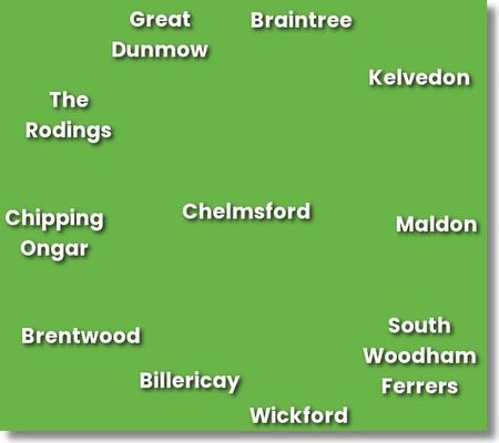 Map of Essex where Cross Cut Lawns provide a mowing service