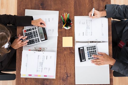 professional working together with calculator