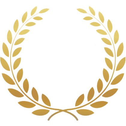 A gold laurel wreath on a white background.