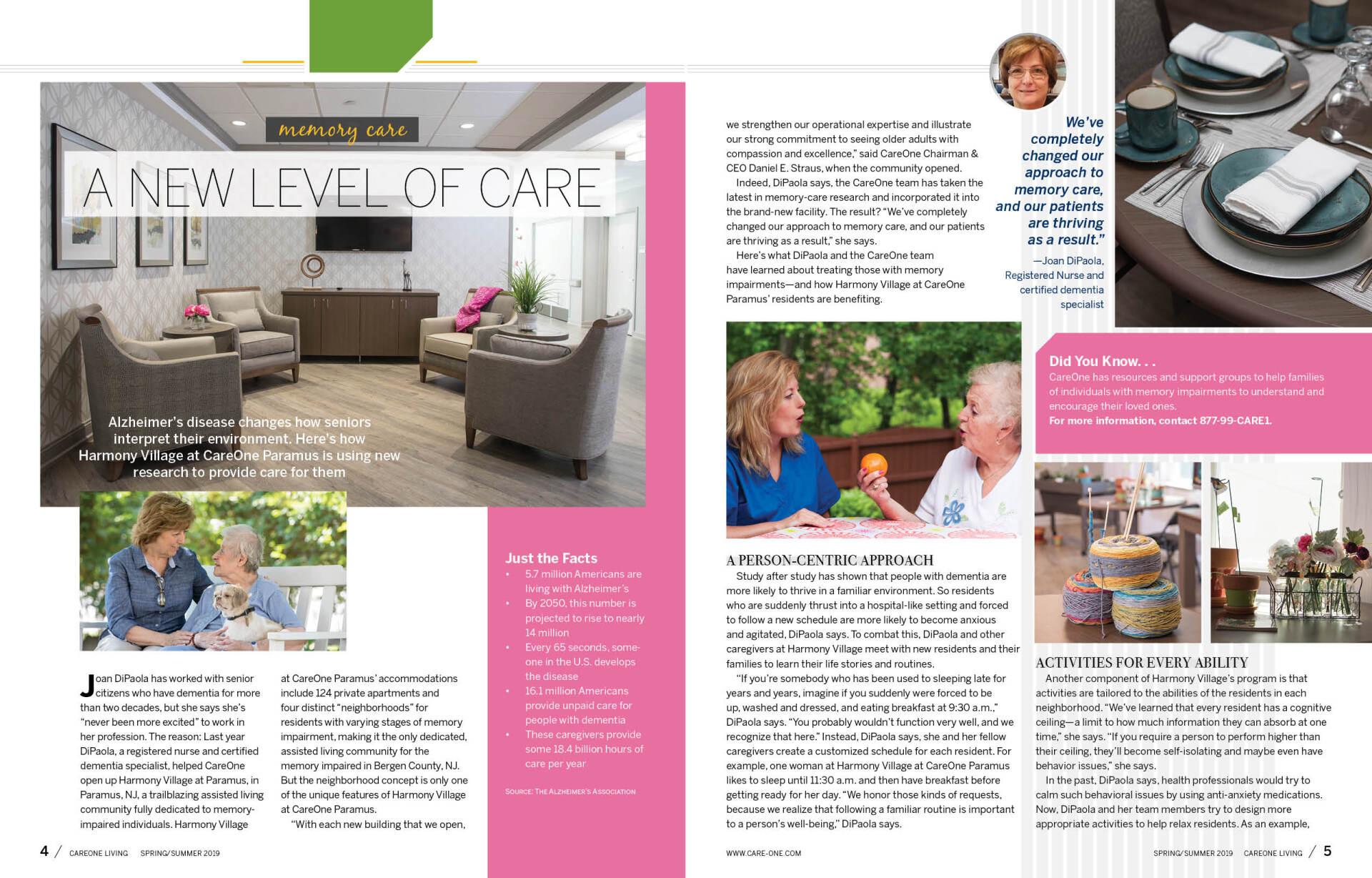 CareOne Living Magazine spread
