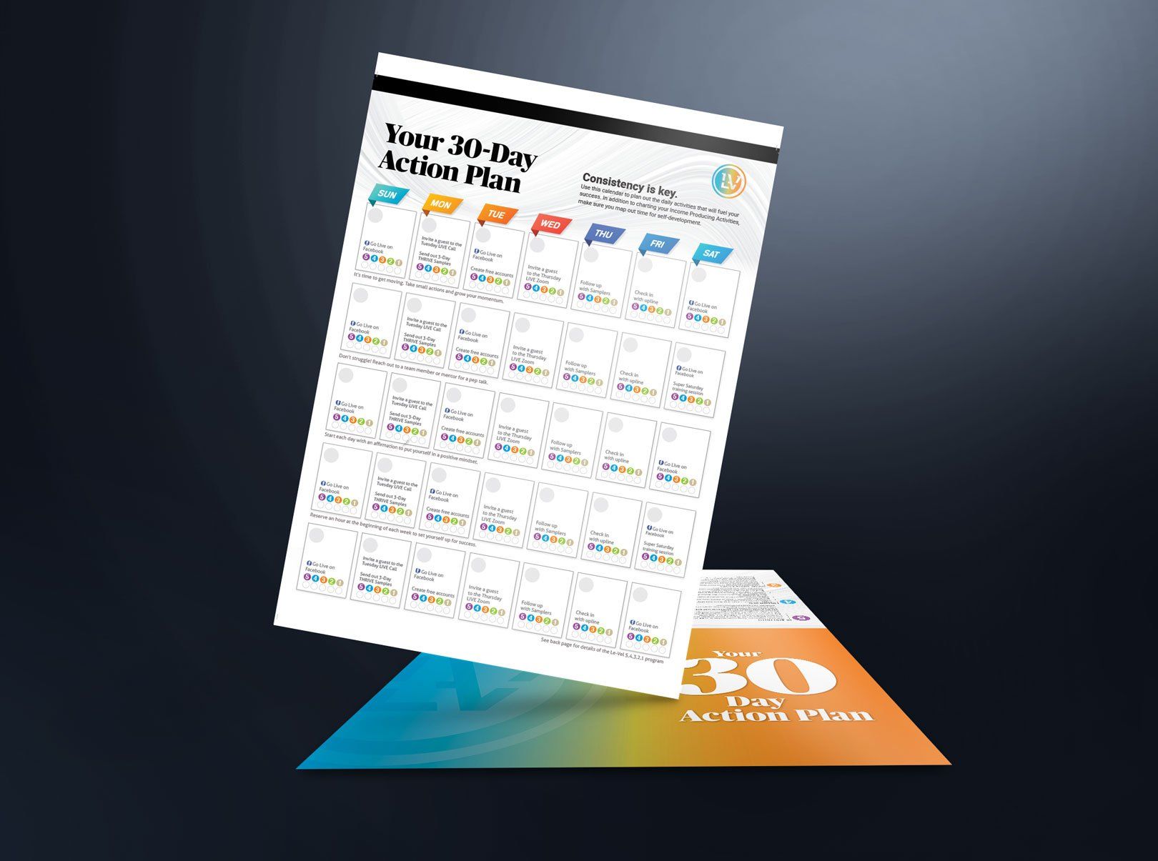 Social media planning calendar for Le-Vel Brand Promoters