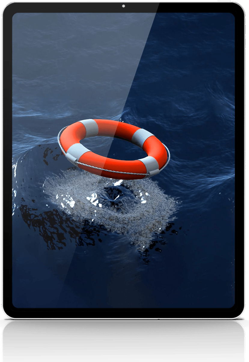 A life preserver is floating in the water on a tablet.