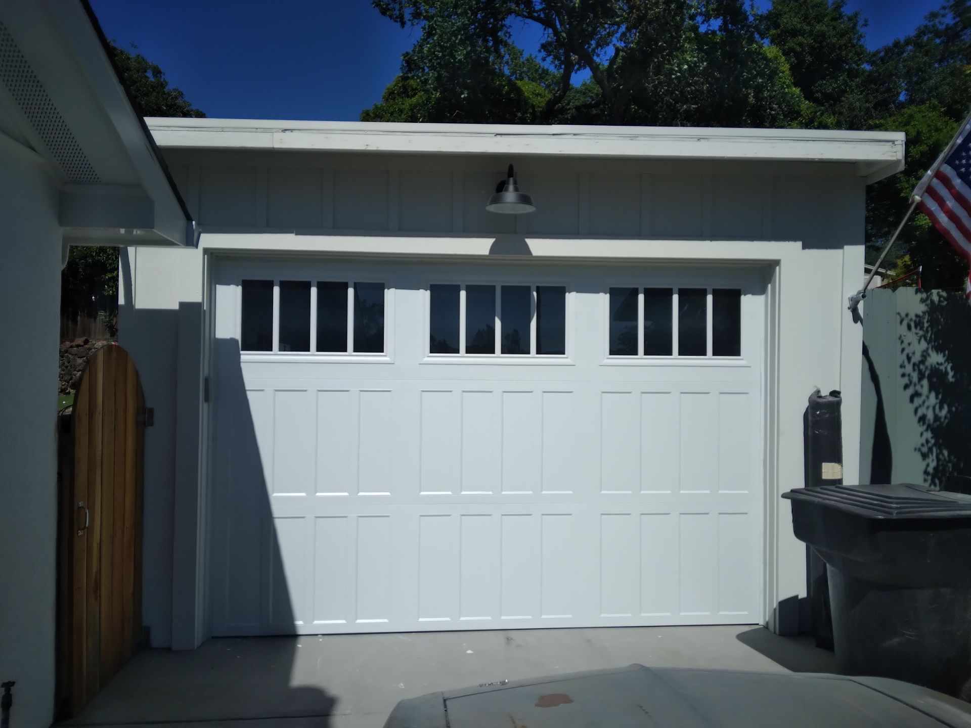 A white garage door installation in Fairfield, CA by Garage Door Excellence