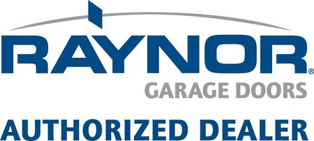 Raynor Garage Doors Authorized Dealer logo in blue and gray.