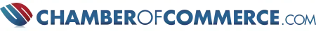 The logo for chamber of commerce.com is blue and red