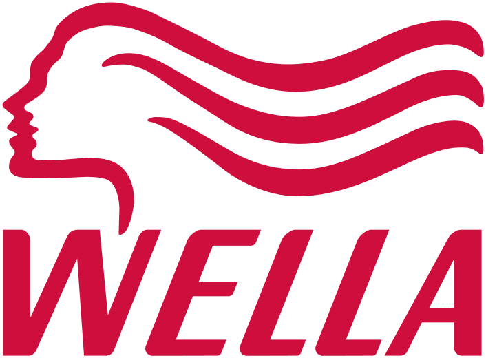 Ein Wella-Logo mit dem Gesicht und den Haaren einer Frau
