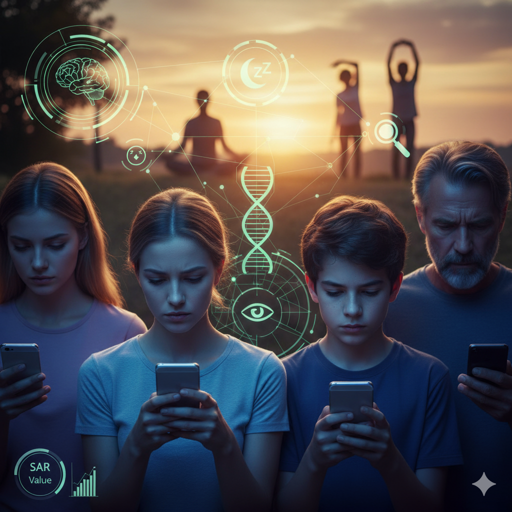 Si vedono degli adulti ed adolescenti intenti all'uso degli smartphone