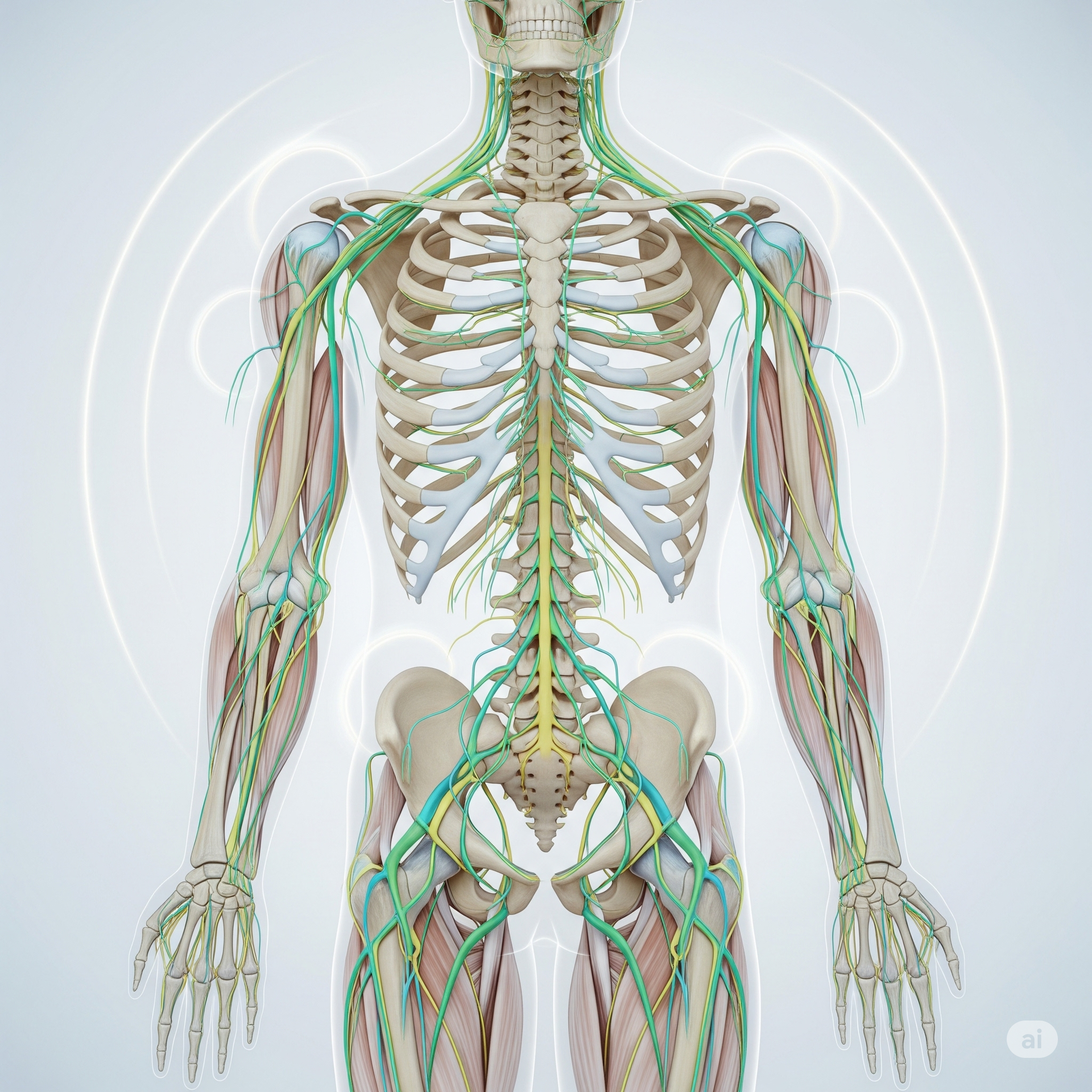 Si vede un disegno del corpo con una stilizzazione del sistema pervoso periferico