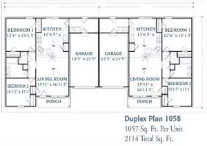 A black and white floor plan of a duplex house