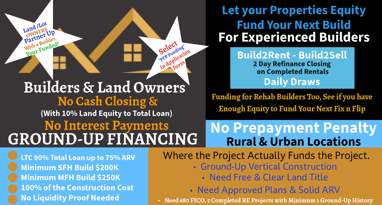 Logo for builders and land owners ground-up financing where your land or lot equity pays for the build2rnt or build2sell,