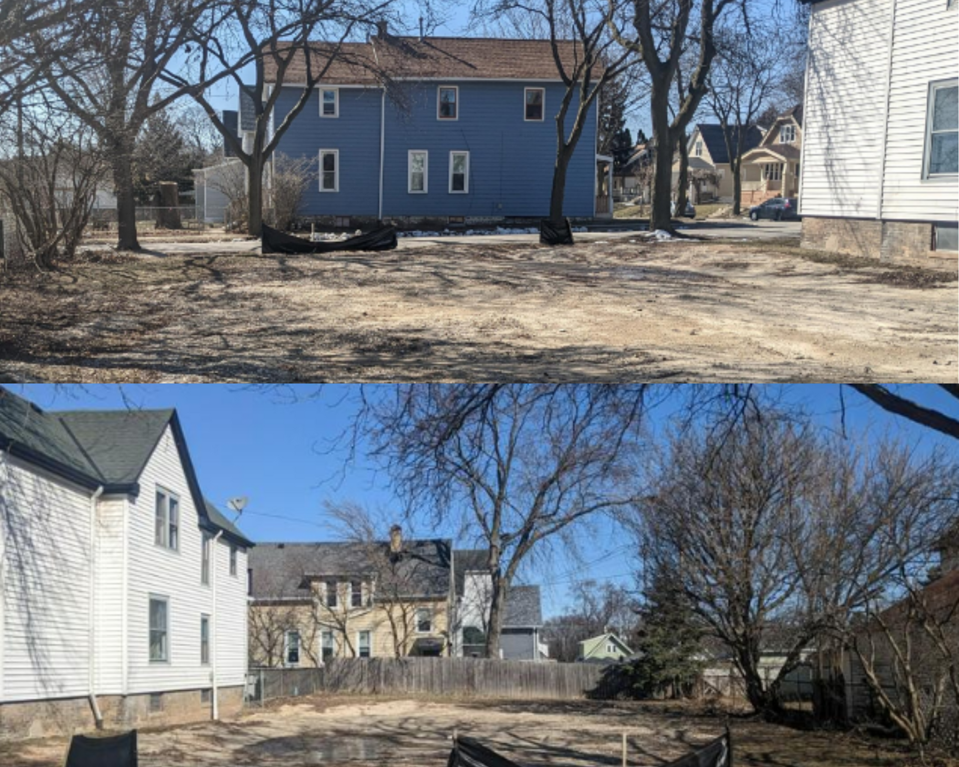 A before and after picture of a house in a residential area.
