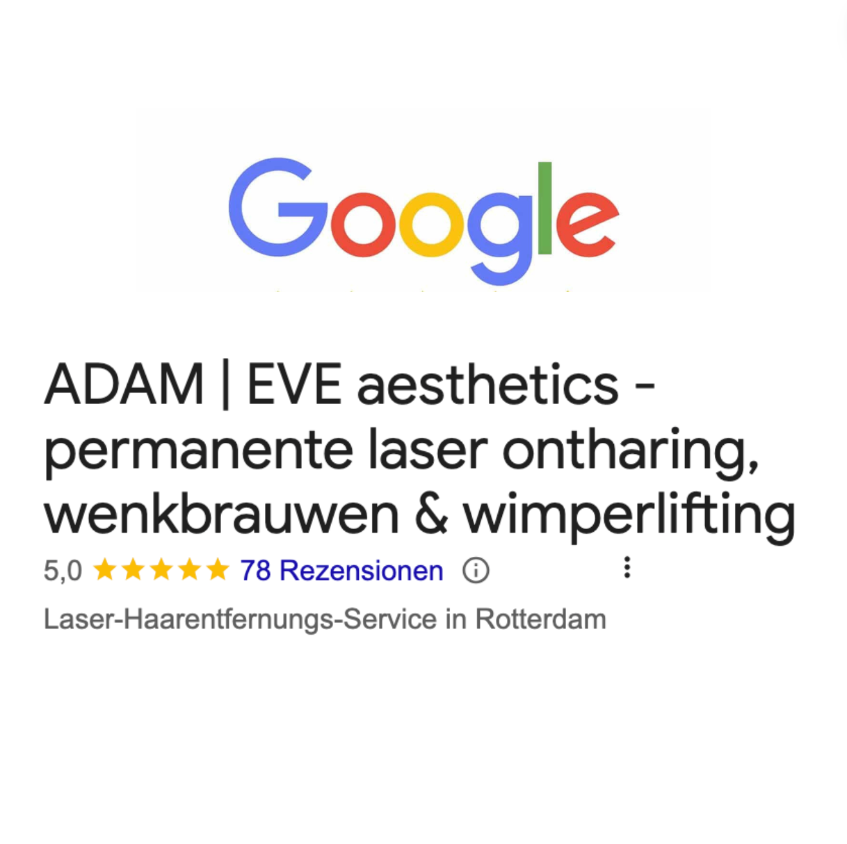 Een foto van een Google-recensie voor Adam Eve Esthetiek.