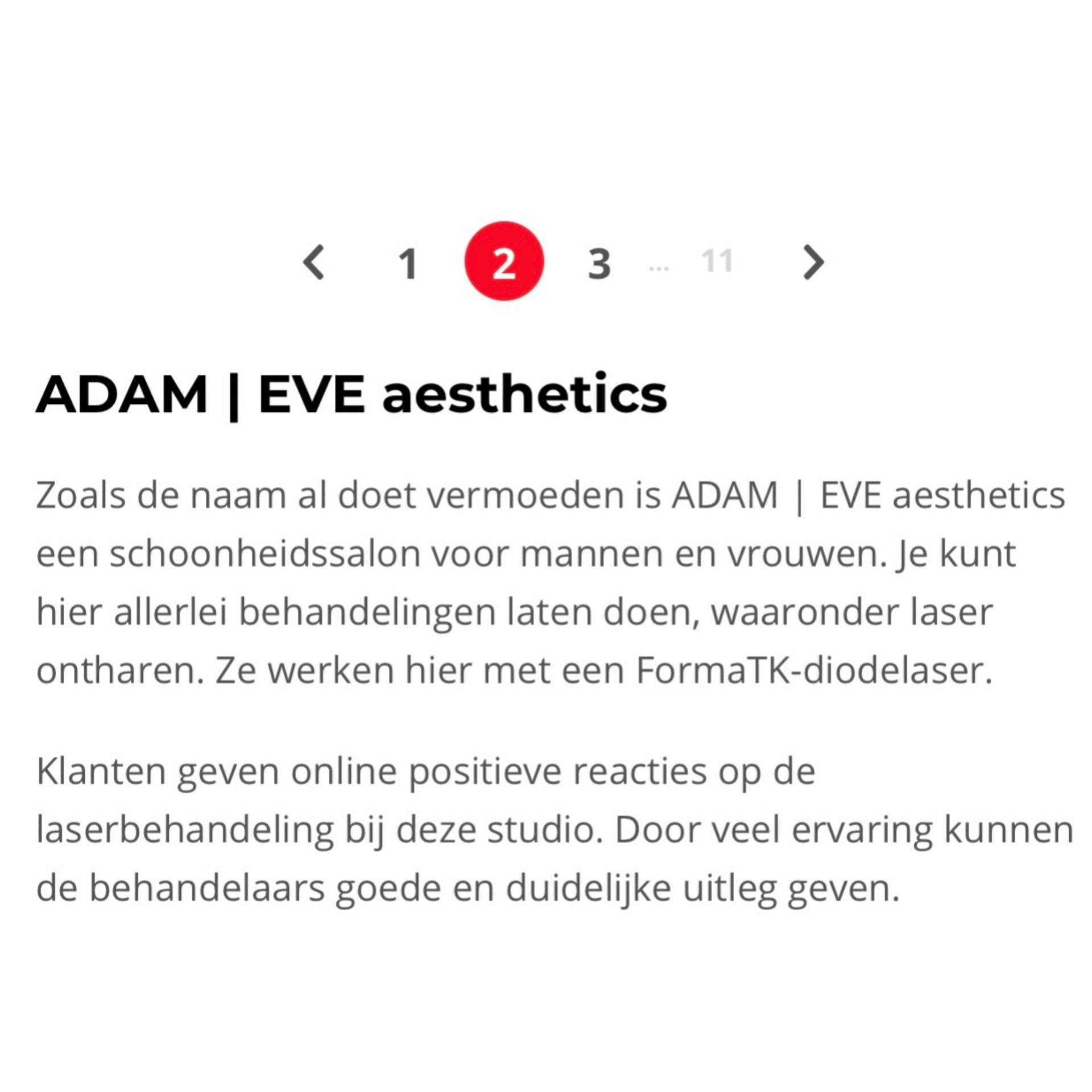 Een screenshot van een website die Adam Eve Esthetiek zegt