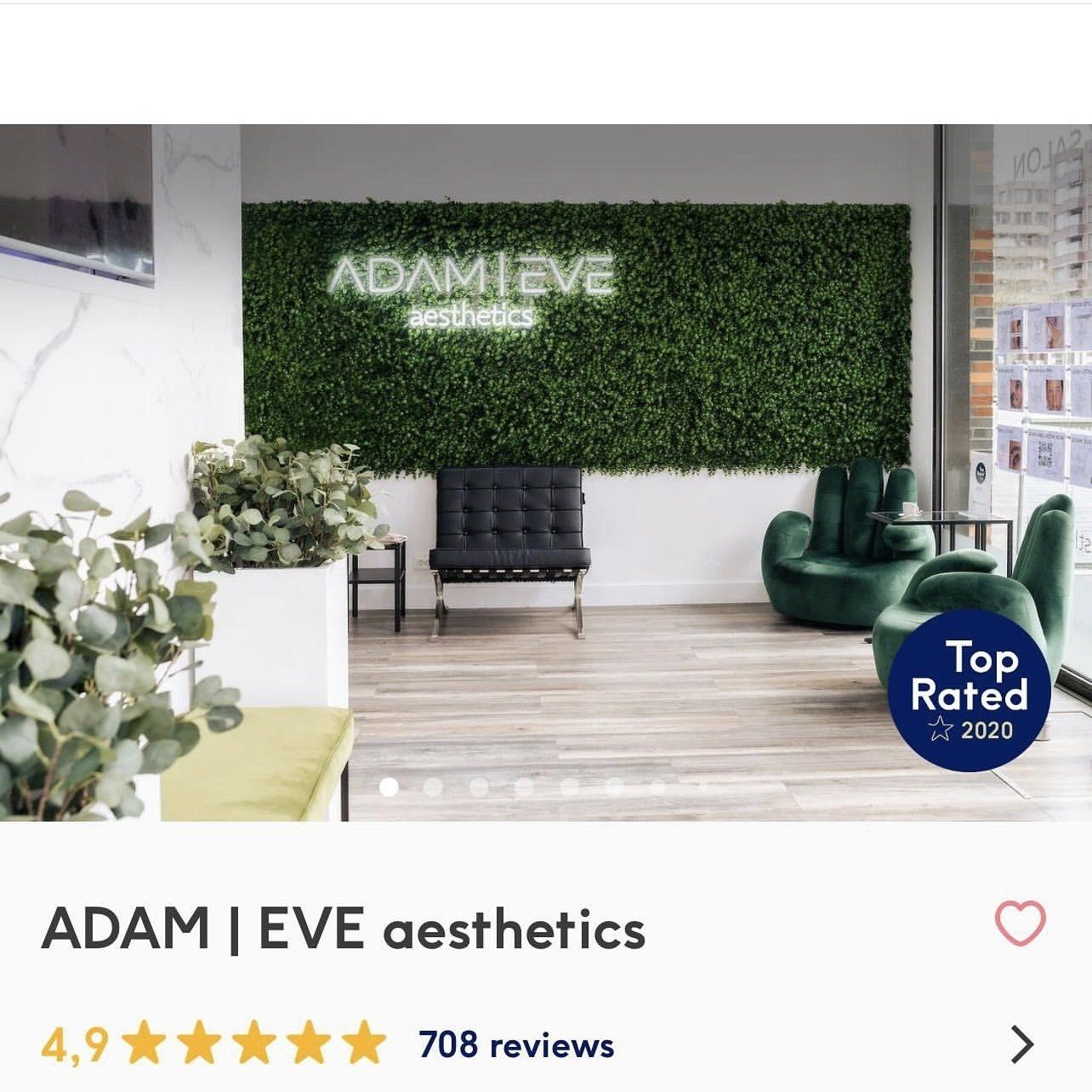 Een screenshot van een website voor Adam Eve Esthetiek