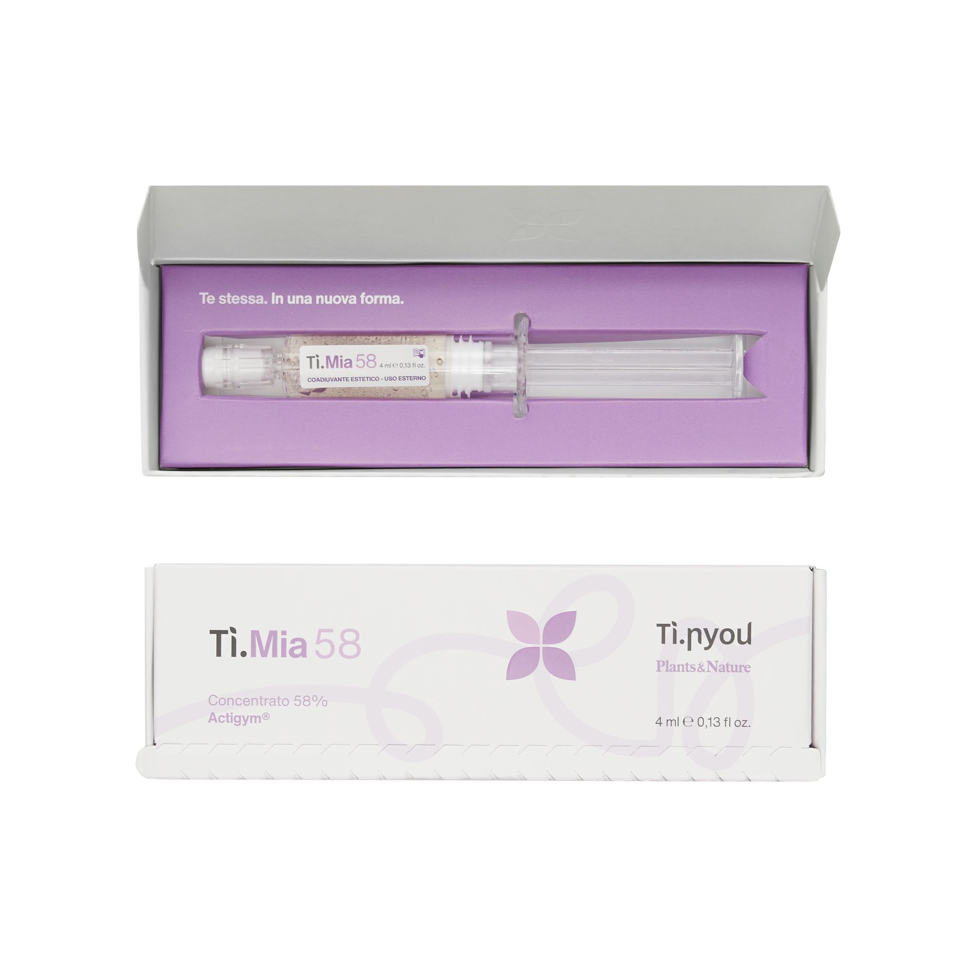 Una scatola viola con una siringa al suo interno.