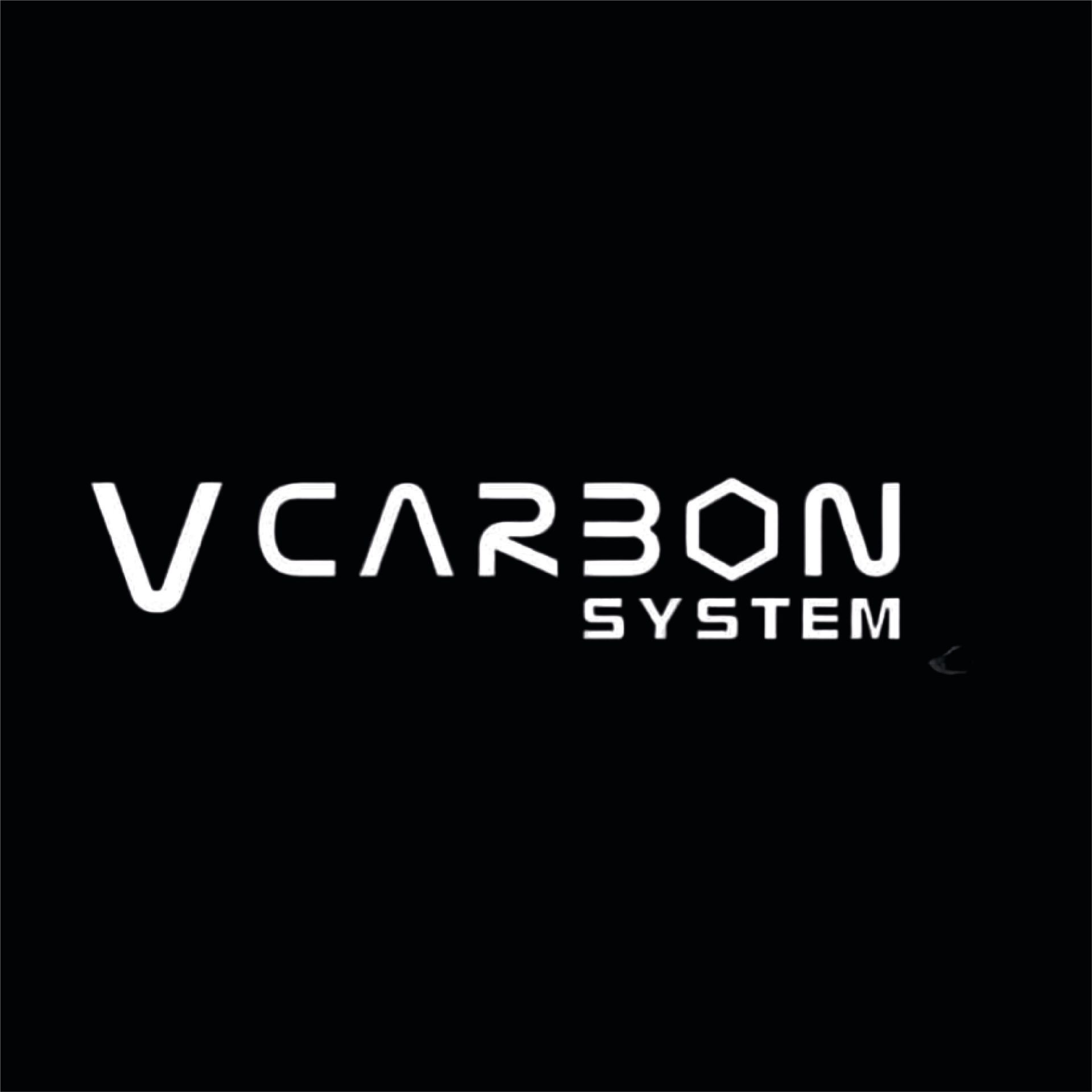 Il logo del sistema v carbon è bianco su sfondo nero.